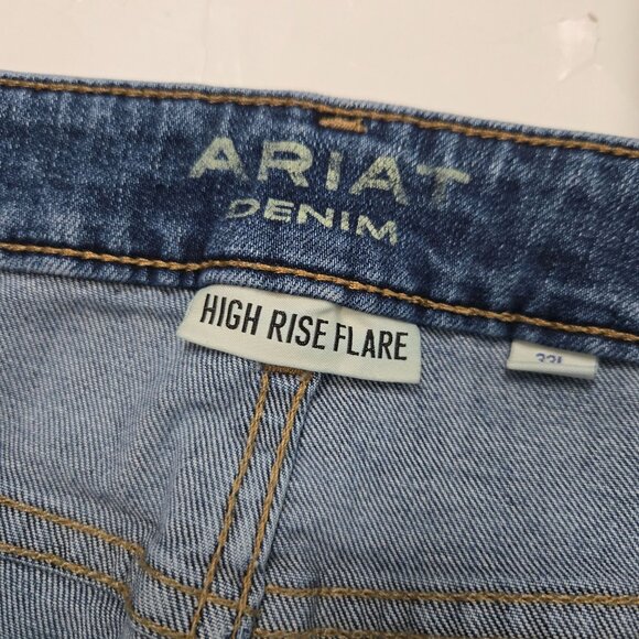 Ariat Size 33 Long Premium High-Rise Flare Jeans Raw Hem Blue Lake Women's FLAW - Picture 11 of 16
